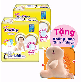 Combo 2 Tã Dán UniDry Super Gói Đại L68 ( 68 Miếng) - (Tặng 1 thú bông khủng long màu giao ngẫu nhiên)