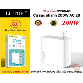 Mua Củ sạc nhanh Gallium Nitride 200W LI-TOP AC28  đạt chứng nhận 3C tiêu chuẩn quốc gia  Hàng chính hãng