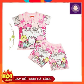 Bộ quần áo bé gái hình mèo Kitty - quần áo mặt ở nhà từ 9-42kg - Vải thun cotton lạnh - Giặt không vỡ hình - Hương Nhiên