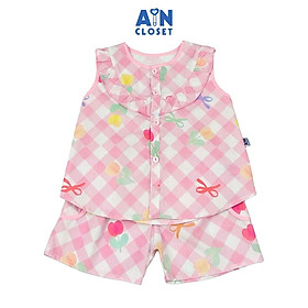 Bộ quần áo Ngắn bé gái hoạ tiết Caro Nơ Hồng Cotton - AICDBGFG3JAD - AIN Closet