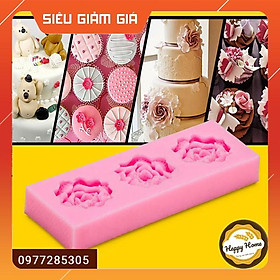 Khuôn silicon 3D tạo hình 3 bông hoa hồng làm bánh rau câu, trang trí bánh kem, gato