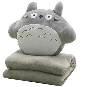 Mua Combo Mền Gối Ngủ Văn Phòng Tiện Lợi Totoro Tròn Màu Xám Siêu Mịn 1.1x1.7m