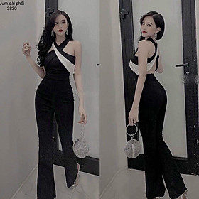 Jumpsuit Cổ Yếm Phối Trắng Có Mút Ngực - Hậu Nguyễn Store