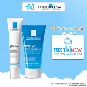Bộ đôi kem dưỡng giúp giảm mụn đầu đen, giảm bóng nhờn La Roche-Posay Effaclar K+ 40ml và Gel rửa mặt dành cho da dầu mụn Effaclar Gel 50ml