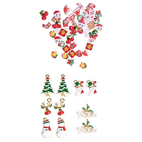10 Pieces Mixed Enamel Christmas Charms Pendants DIY Xmas Jewelry Gifts Decorations &amp; 50 Pieces Assorted Resin Flatback Cabochons Christmas Beads Embellishments for DIY Crafts