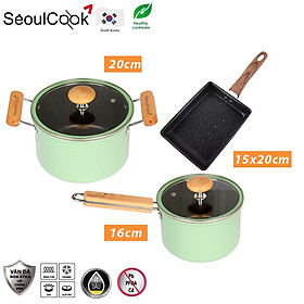 Bộ nồi chảo 2 món SL2,  quánh 16cm + nồi 20cm + chảo vuông 15x20cm đáy từ/ Induction Seoulcook Hàn Quốc, dùng được tất cả các loại bếp – Hàng chính hãng