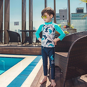 Trẻ em Bé Trai tay Dài Xẻ Cá Heo Hoa Văn Mặt Trời Bảo Vệ Kính Bơi Tặng kèm Mũ Bơi Bé Trai Kid