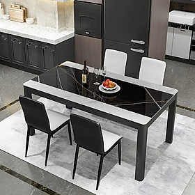 Mua Bàn ăn 6 ghế mặt kính cường lực vân đá - Bộ bàn ăn 4 ghế và 6 ghế cao cấp decor phòng ăn gia đình Có Ảnh Thật