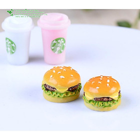 HN * Combo 02 charm Mô hình bánh hamburger trang trí nhà búp bê, tiểu cảnh và bonsai