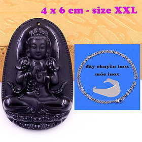 Mặt Phật Đại nhật như lai đá thạch anh đen 6 cm kèm dây chuyền inox - mặt dây chuyền size lớn - XXL, Mặt Phật bản mệnh