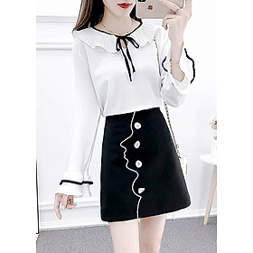 Set đồ nguyên bộ công sở Louro L1101,set đồ bộ áo voan cách điệu, chân váy chữ A