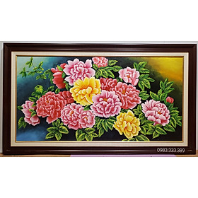 Tranh vẽ sơn dầu " Hoa mẫu đơn cát tường"