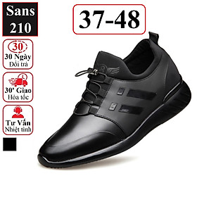 Giày tăng chiều cao nam unisex 8cm Sans210 sneaker da bò thật full đen thể thao có big size to lớn 44 45 46 47 48 độn đế