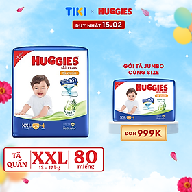 Tã/bỉm quần Huggies Skin Care Mega Jumbo XXL76+4 miếng với tràm trà dịu da