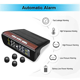 Tire Pressure Monitoring System Solar Power Wireless TPMS,Safety Monitor with 4 Sensors LCD Display Real Time Auto Alarm Pressure Temperature for Cars
