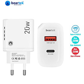 Mua Củ Sạc Nhanh BEARTEK Mini 20W PD3.0 QC3.0 – Adapter Sạc 2 Cổng – Hàng Nhập Khẩu