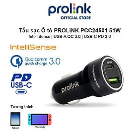 Tẩu sạc Ô tô PROLiNK PCC24501 51W 2 cổng USB-A QC 3.0 & USB-C PD 3.0 IntelliSense, sạc nhanh cho thiết bị di động - Hàng chính hãng