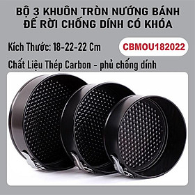 Mua Bộ 3 Khuôn Tròn Nướng Bánh Bông Lan Gato Sinh Nhật Chống Dính Đế Rời Có Khóa 3 COMBO - CBMOU