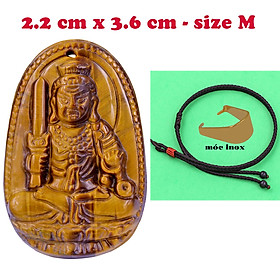 Mặt Phật Bất động minh vương đá mắt hổ 3.6 cm kèm vòng cổ dây dù nâu - mặt dây chuyền size M, Mặt Phật bản mệnh