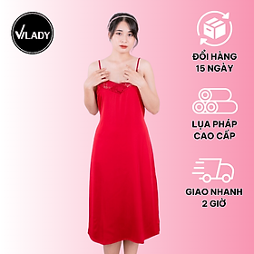 Đầm ngủ, váy ngủ lụa pháp cao cấp vilady - v149, phối ren ngực lưng, xẻ đùi 2 bên