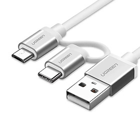 Cáp USB-A sang Micro USB + USB-C cao cấp 1M màu Bạc Ugreen UC20872US177 Hàng chính hãng