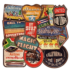 Bộ 20 sticker retro vintage du lịch  trang trí mũ bảo hiểm, laptop, ván trượt, sổ tay, note book, laptop