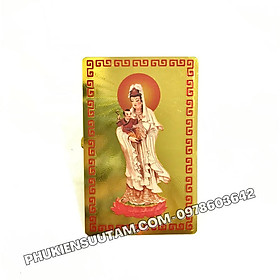 Thẻ Kim Bài Bồ Tát Quan Âm Và Thiện Tài Đồng Tử, kích thước: 8.3cmx5.3cmx0.2cm, màu: vàng - SP005757