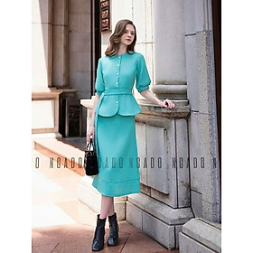 Set áo váy xanh ngọc tay lửng NGADO , set áo váy dài , set công sở, dự tiệc