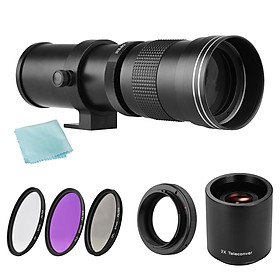 Camera MF Telephoto Zoom Lens F/8.3-16 T Mount+UV/CPL/FLD Filters + 2X 420-800mm Teleconverter Lens+T2-EOS Adapter Ring