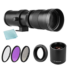 Camera MF Super Telephoto Zoom Lens F/8.3-16 420-800mm T Mount + UV/CPL/FLD Filters Set +2X 420-800mm Teleconverter Lens