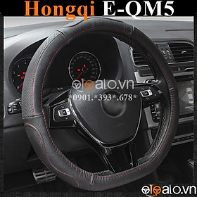 Bọc vô lăng D cut xe ô tô Hongqi E-QM5 volang Dcut da cao cấp - OTOALO - Đen chỉ đen