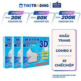 Bộ 3 Hộp Khẩu trang Mayan 3D Người lớn (Hộp 10 chiếc)