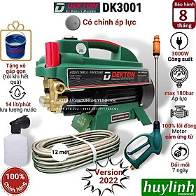 Chống Giật Máy xịt rửa xe chỉnh áp Dekton DK-CWR3001 DK3001 - Công suất 3000W - Áp lực 180 bar - Motor cảm ứng từ lõi đồng 100 - Hàng chính hãng