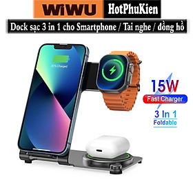 Mua Giá đỡ đế sạc không dây Qi nam châm từ tính sạc nhanh 15W 3 in 1 hỗ trợ sạc cho Smartphone / Tai nghe / Smart Watch hiệu WIWU Power Air Wi-W005 (liên kết từ tính mạnh mẽ  Chuẩn Qi  Smartchip) - hàng nhập khẩu