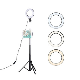 Giá đỡ điện thoại dạng Đèn LED vòng tự sướng 6 inch, 3 chế độ,10 mức độ sáng với giá đỡ ba chân (Chiều cao tối đa 150cm) - 6 inch
