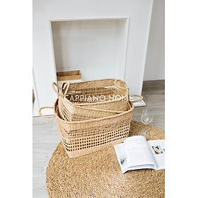 Bộ ba giỏ cói hình chữ nhật, giỏ cói đựng đồ phong cách Bắc âu | Cappiano Home