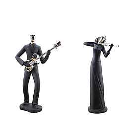 2pcs Instrument Player Statues Character Music Art Sculpture for Home Decor
