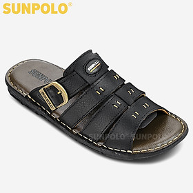 Dép Nam Quai Ngang Da Bò Cao Cấp SUNPOLO SUA6D - Đen (Size