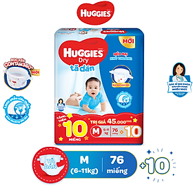 Tã Dán Huggies Dry Gói Cực Đại M76 (76 Miếng) + tặng 10 miếng