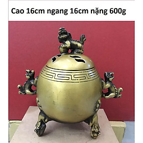 Mua Lư xông trầm tròn nắp nghê bằng đồng MS48