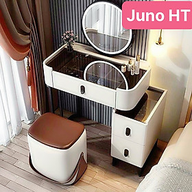 Bàn trang điểm HT Juno Sofa bọc da mặt kính gương led cảm ứng 