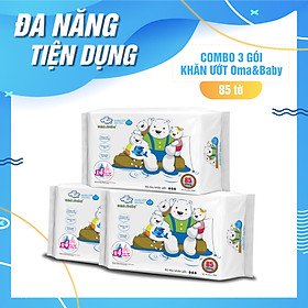 Combo 3 gói Khăn ướt làm sạch tinh khiết dành cho bé Oma&Baby với công thức Chlorhexidine Digluconate kháng khuẩn an toàn, dịu nhẹ trong khăn ( 3 gói 85 tờ ) - Combo 3 packages of Oma&Baby premium baby wet wipes ( 85 sheets per package)