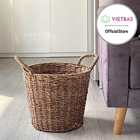 Giỏ cói đựng đồ VIETBAS tròn có quai MAU162