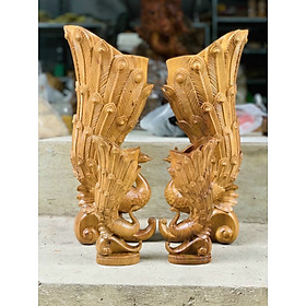 Cặp chim công cắm hoa trang trí nghệ thuật bằng gỗ bách xanh kt cao 30×12×10cm