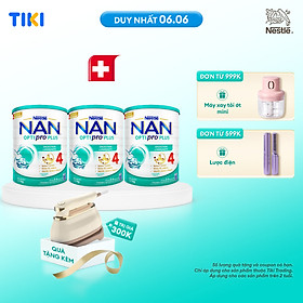 Bộ 3 lon Sữa bột NAN OPTIPRO PLUS 4 Nestle Bé 2-6 tuổi 1500g/lon Giúp tiêu hóa tốt - Tặng Bàn ủi khô & hơi nước cầm tay Gaabo