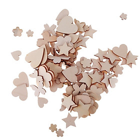 Pack of 100 Assorted Wooden Shape Hearts Plum Flower Star Embellishments for Scrapbooking Craft