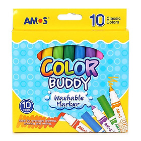 Bút dạ màu loại ngắn Amos Color Buddy - Hộp 10 bút (Hàn Quốc)