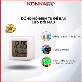 Mua Đồng hồ điện tử vuông để bàn có đèn led đổi màu 7 kiểu  đo nhiệt độ phòng