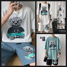 Bộ quần áo thun cotton unisex nam nữ mặc hè siêu mát tặng kèm khẩu trang có video - Xanh,L