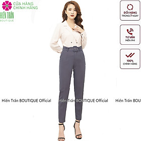 Quần baggy nữ Hiền Trần BOUTIQUE cạp cao đai khuyên lỗ tháo rời cá tính chất vải cao cấp form dáng công sở